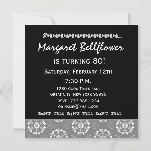 SURPRISE 80th Birthday Black Silver Flower Stars Kaart (Achterkant)