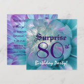 SURPRISE 80th Birthday Blue en Paarse Dahlia W078 Kaart (Voorkant / Achterkant)