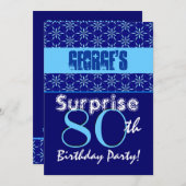 SURPRISE 80th Birthday Blue Stars W1431 Kaart (Voorkant / Achterkant)