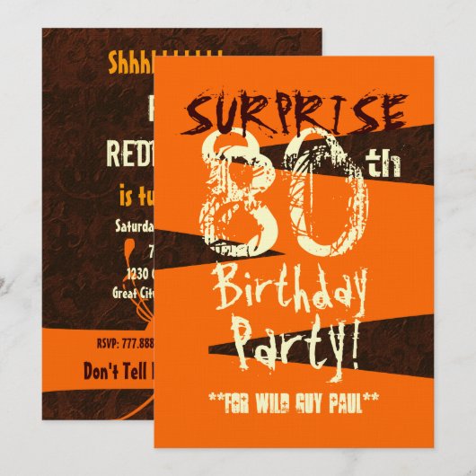 SURPRISE 80th Birthday Brown Ivory Oranje C735 Kaart (Voorkant / Achterkant)