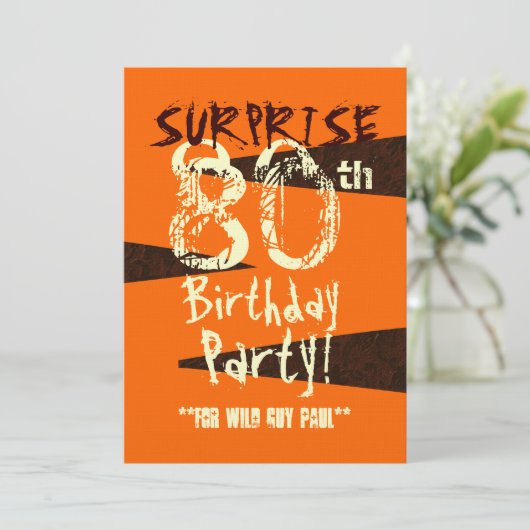 SURPRISE 80th Birthday Brown Ivory Oranje C735 Kaart (Staand voorkant)