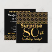 SURPRISE 80th Birthday Gold and Black Kaart (Voorkant / Achterkant)