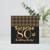 SURPRISE 80th Birthday Gold and Black Kaart (Staand voorkant)