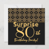 SURPRISE 80th Birthday Gold and Black  Kaart (Voorkant)
