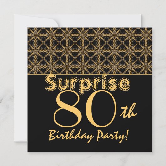SURPRISE 80th Birthday Gold and Black Kaart (Voorkant)