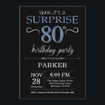 Surprise 80th Birthday Invitation Black and Blue Kaart<br><div class="desc">Verrassend 80e verjaardag Uitnodiging met Zwarte en Blauwe Glitter Achtergrond. Chalkboard. Volwassen verjaardag. Mannen of vrouwen uitgenodigd. Elke leeftijd. Voor verdere aanpassing,  te klikken gelieve de knoop "van de Aanpassing het"en ons ontwerphulpmiddel te gebruiken om deze sjabloon te wijzigen.</div>