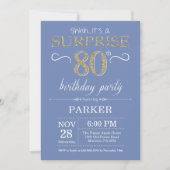 Surprise 80th Birthday Invitation Blue en Gold Kaart (Voorkant)