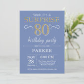 Surprise 80th Birthday Invitation Blue en Gold Kaart (Staand voorkant)