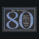 Surprise 80th Birthday Invitation Blue Glitter Kaart<br><div class="desc">Verrassend 80ste uitnodiging op de verjaardag. Zwarte en blauwe glitter Birthday Party nodigt uit met de achtergrond van het karton. Verrassende verjaardag. Volwassen verjaardag. Mannen of Vrouwen Bday Bash Party. Voor verdere aanpassing, te klikken gelieve de knoop "van de Aanpassing het"en ons ontwerphulpmiddel te gebruiken om deze sjabloon te wijzigen....</div>