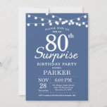 Surprise 80th Birthday Invitation Blue Kaart<br><div class="desc">Verrassend 80th Birthday Uitnodiging met de Lichten van het Koord. Blauwe achtergrond. Mannen of vrouwen op zaterdag. 13e 15e 16e 18e 21e 30e 40e 50e 60e 70e 90e 100e, elke leeftijd. Voor verdere aanpassing, te klikken gelieve de knoop "van de Aanpassing het"en ons ontwerphulpmiddel te gebruiken om deze sjabloon te...</div>