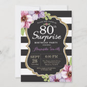 Surprise 80th Birthday Invitation Floral Gold Kaart (Voorkant)