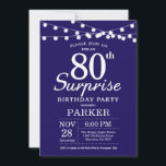 Surprise 80th Birthday Invitation Navy Blue Kaart<br><div class="desc">Verrassend 80th Birthday Uitnodiging met de Lichten van het Koord. Navy Blue Background 13e 15e 16e 18e 21e 30e 40e 50e 60e 70e 90e 100e,  elke leeftijd. Voor verdere aanpassing,  te klikken gelieve de knoop "van de Aanpassing het"en ons ontwerphulpmiddel te gebruiken om deze sjabloon te wijzigen.</div>