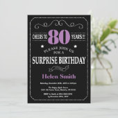 Surprise 80th Birthday Invitation Paars and Black Kaart (Staand voorkant)