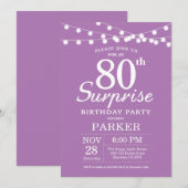 Surprise 80th Birthday Invitation Paars Lavender Kaart (Voorkant / Achterkant)