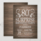 Surprise 80th Birthday Invitation Rustic Wood Kaart (Voorkant / Achterkant)