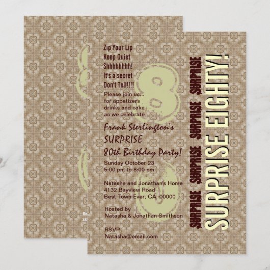 SURPRISE 80th Birthday Modern Vertical Numbers Kaart (Voorkant / Achterkant)