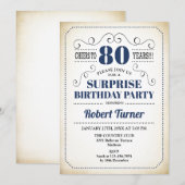 Surprise 80th Birthday - Navy Blue White Black Kaart (Voorkant / Achterkant)