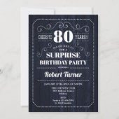 Surprise 80th Birthday - Navy Rustic Wood Pattern Kaart (Voorkant)
