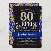Surprise 80th Birthday Party - Gold Navy Blue Kaart (Voorkant / Achterkant)