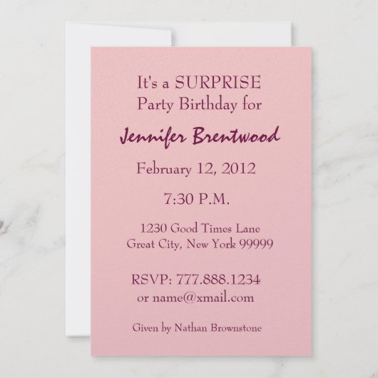 SURPRISE 80th Birthday Party nodigt Paarse Rozen u Kaart (Achterkant)