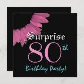 SURPRISE 80th Birthday Party Pink Sunflower Kaart (Voorkant / Achterkant)