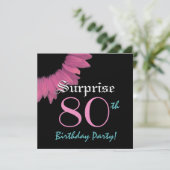 SURPRISE 80th Birthday Party Pink Sunflower Kaart (Staand voorkant)