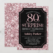 Surprise 80th Birthday Party - Roos Gold Zwart Kaart (Voorkant / Achterkant)