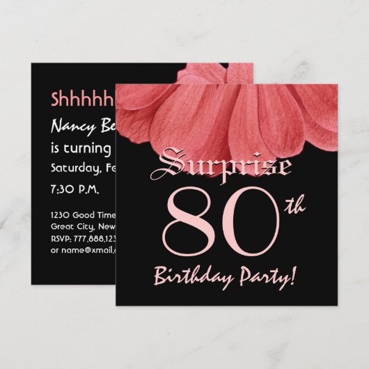 SURPRISE 80th Birthday Peach Flower Z306 Kaart (Voorkant / Achterkant)