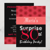 SURPRISE 80th Birthday Red en Black Stars W1464 Kaart (Voorkant / Achterkant)