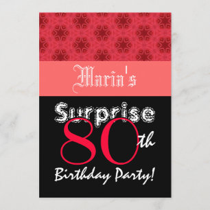 SURPRISE 80th Birthday Red en Black Stars W1464 Kaart