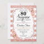 Surprise 80th Birthday - Roos Goud Wit Roze Kaart (Voorkant)