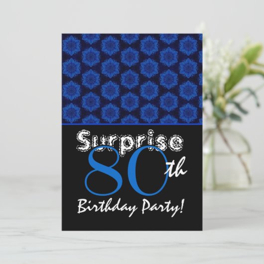SURPRISE 80th Birthday Royal Blue Stars W1449 Kaart (Staand voorkant)