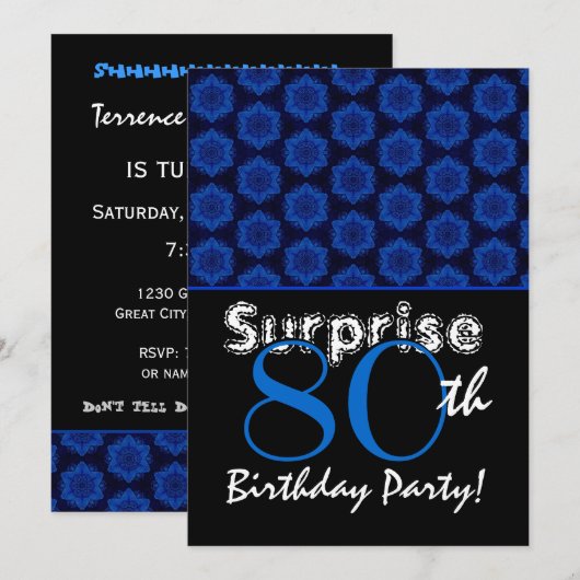 SURPRISE 80th Birthday Royal Blue Stars W1449 Kaart (Voorkant / Achterkant)