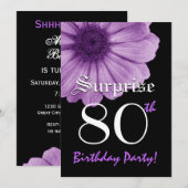 SURPRISE 80th Birthday Sjabloon Paarse Daisy Kaart (Voorkant / Achterkant)