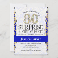 Surprise 80th Birthday - White Gold Royal Blue