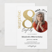 Surprise 80th Gold Birthday Invitation met foto Kaart (Voorkant / Achterkant)