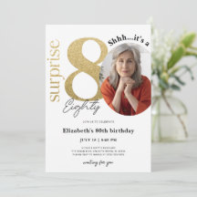 Surprise 80th Gold Birthday Invitation met foto