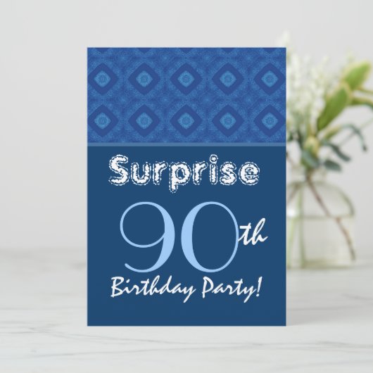 SURPRISE 90th Birthday Blue Diamond Pattern Kaart (Staand voorkant)