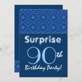 SURPRISE 90th Birthday Blue Diamond Pattern Kaart (Voorkant / Achterkant)