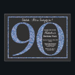 Surprise 90th Birthday Invitation Blue Glitter Kaart<br><div class="desc">Verrassende uitnodiging van 90e verjaardag. Zwarte en blauwe glitter Birthday Party nodigt uit met de achtergrond van het karton. Verrassende verjaardag. Volwassen verjaardag. Mannen of Vrouwen Bday Bash Party. Voor verdere aanpassing,  te klikken gelieve de knoop "van de Aanpassing het"en ons ontwerphulpmiddel te gebruiken om deze sjabloon te wijzigen.</div>