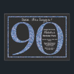 Surprise 90th Birthday Invitation Blue Glitter Kaart<br><div class="desc">Verrassende uitnodiging van 90e verjaardag. Zwarte en blauwe glitter Birthday Party nodigt uit met de achtergrond van het karton. Verrassende verjaardag. Volwassen verjaardag. Mannen of Vrouwen Bday Bash Party. Voor verdere aanpassing,  te klikken gelieve de knoop "van de Aanpassing het"en ons ontwerphulpmiddel te gebruiken om deze sjabloon te wijzigen.</div>