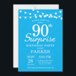 Surprise 90th Birthday Invitation Blue Kaart<br><div class="desc">Verrassend 90th Birthday Uitnodiging met Koord Lichten. Blauwe achtergrond. Mannen of vrouwen op zaterdag. 13e 15e 16e 18e 21e 30e 40e 50e 60e 70e 90e 100e,  elke leeftijd. Voor verdere aanpassing,  te klikken gelieve de knoop "van de Aanpassing het"en ons ontwerphulpmiddel te gebruiken om deze sjabloon te wijzigen.</div>
