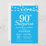 Surprise 90th Birthday Invitation Blue Kaart<br><div class="desc">Verrassend 90th Birthday Uitnodiging met Koord Lichten. Blauwe achtergrond. Mannen of vrouwen op zaterdag. 13e 15e 16e 18e 21e 30e 40e 50e 60e 70e 90e 100e,  elke leeftijd. Voor verdere aanpassing,  te klikken gelieve de knoop "van de Aanpassing het"en ons ontwerphulpmiddel te gebruiken om deze sjabloon te wijzigen.</div>