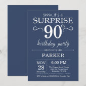 Surprise 90th Birthday Invitation Blue Kaart (Voorkant / Achterkant)