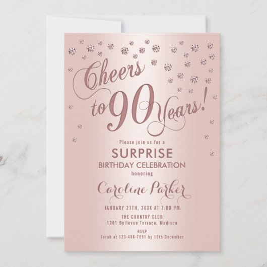 Surprise 90th Birthday Party - Roos Gold Kaart (Voorkant)