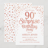 Surprise 90th Birthday Party - Roos Gold & White Kaart (Voorkant / Achterkant)