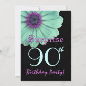 SURPRISE 90th Birthday Sjabloon Green Paars Daisy Kaart (Voorkant)