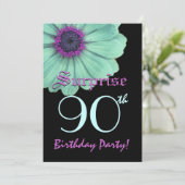 SURPRISE 90th Birthday Sjabloon Green Paars Daisy Kaart (Staand voorkant)