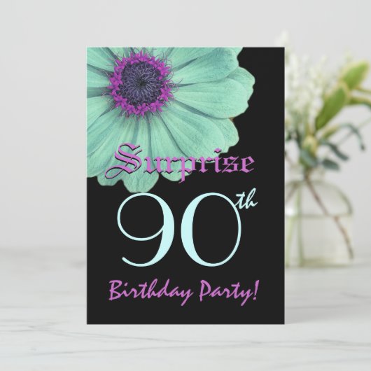 SURPRISE 90th Birthday Sjabloon Green Paars Daisy Kaart (Staand voorkant)