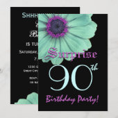 SURPRISE 90th Birthday Sjabloon Green Paars Daisy Kaart (Voorkant / Achterkant)